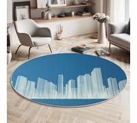 Alfombras Redondas 160cm, Microfibra Suave Alfombra Círculo, Salón Dormitorio Antideslizante Lavable Estampados Moderna Tecnología Ciudad Arquitectura Alfombras de área, Azul