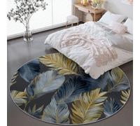 Alfombras Redondas 180 cm Microfibra Suave Alfombra Círculo Salón Dormitorio, Acuarela Tropical Selva Plantas Hojas Resistente Antideslizante Decoración del Hogar Estampados Alfombras, Gris