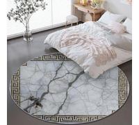 Alfombras Redondas 180 cm Microfibra Suave Alfombra Círculo Salón Dormitorio, Grecia Tradición Meandro Grieta Mármol Resistente Antideslizante Decoración del Hogar Estampados Alfombras, Gris