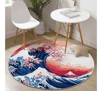 Alfombras Redondas 200 cm, Tapete Redondo Antideslizante Anime Ondas Líneas Tema Alfombra de Área Redonda para Salón Sofá Mesa de Café Estudio Comedor Dormitorio Oficina, Azul Rojo