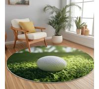 Alfombras Redondas 80 cm Franela Suave Alfombra Círculo, Salón Dormitorio Antideslizante Lavable Estampados Primer Plano Pelota de Golf Hierba Arte Tapete de área, Vistoso