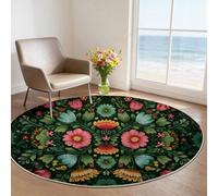 Alfombras Redondas 90 cm Microfibra Suave Alfombra Círculo Salón Dormitorio, William Morris Tradición Plantas Flores Resistente Antideslizante Decoración del Hogar Estampados Alfombras, Verde