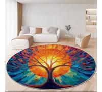Alfombras Redondas Abstracto Árbol Grande Arte Geométrico Imprimir Antideslizante Alfombra Redonda 100 cm para Sala de Estar Dormitorio Estudiar Entrada, Pelo Corto Lavable Alfombras Vistoso