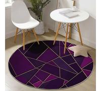 Alfombras Redondas Abstracto Geométrico Líneas Triángulos Imprimir Antideslizante Alfombra Redonda 160 cm para Sala de Estar Dormitorio Estudiar Entrada, Pelo Corto Lavable Alfombras Morado Oscuro