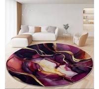 Alfombras Redondas Abstracto Tinta De Alcohol Arte Con Remolinos Imprimir Antideslizante Alfombra Redonda 180 cm para Sala de Estar Dormitorio Estudiar Entrada, Pelo Corto Lavable Alfombras Púrpura