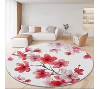 Alfombras Redondas Acuarela Floral Flores De Cerezo Imprimir Antideslizante Alfombra Redonda 60 cm para Sala de Estar Dormitorio Estudiar Entrada, Pelo Corto Lavable Alfombras Rojo