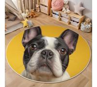 Alfombras Redondas Amarillo 60 Cm Alfombra Salon Antideslizante Alfombras Lavables En Lavadora Alfombra Dormitorio Comedor Bulldog Francés Tapete Quarto Pelo Corto, Animales Realistas