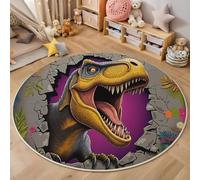 Alfombras Redondas Amarillo Mostaza 160cm, Alfombra Círculo Dinosaurios Rompiendo El Muro Franela Suave, Alfombra Fantasía Vida Salvaje Antideslizante Pelo Corto, para Dormitorio Comedor Sala de Estar