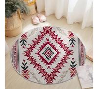 Alfombras Redondas Antideslizante 100 cm, Franela Suave Pelo Corto Alfombra Redonda Tradicional Americana Patrones Geométricos Imprimir para Dormitorio Sala de Estar Decoración del Hogar, Rojo