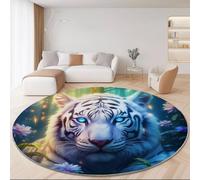 Alfombras Redondas Antideslizante 60 cm, Franela Suave Pelo Corto Alfombra Redonda Fantasía Cuento De Hadas Animales De La Selva Imprimir para Dormitorio Sala de Estar Decoración Del Hogar, Azul