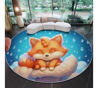 Alfombras Redondas Antideslizantes 120 Cm Dibujos Animados Zorro Nubes Suave, Lavable A Máquina, Alfombras De Suelo Que No Se Desprenden para Dormitorio Y Sala De Estar Color Naranja