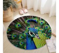 Alfombras Redondas Antideslizantes 120 Cm Plumas De Pavo Real Art Déco Suave, Lavable A Máquina, Alfombras De Suelo Que No Se Desprenden para Dormitorio Y Sala De Estar Verde
