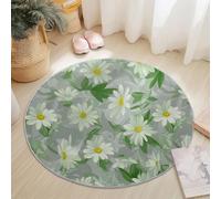 Alfombras Redondas Antideslizantes 180 Cm Naturaleza Margarita Flores Y Hojas Suave, Lavable A Máquina, Alfombras De Suelo Que No Se Desprenden para Dormitorio Y Sala De Estar Verde