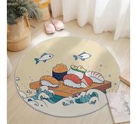 Alfombras Redondas Antideslizantes 90 Cm Japonés Sushi Surf Suave, Lavable A Máquina, Alfombras De Suelo Que No Se Desprenden para Dormitorio Y Sala De Estar Amarillo