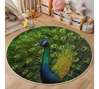 Alfombras Redondas Antideslizantes para Dormitorio y Sala de Estar, Estilo Animales de Lujo Pavo Real Elegante Suave, Lavable a máquina, alfombras de Suelo Que no se desprenden,180cm