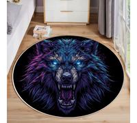 Alfombras Redondas Antideslizantes Para Dormitorio Y Sala De Estar,Ilustración De Animales,Patrón De Lobo Púrpura De Ira, Suave Lavable A Máquina, Alfombras De Suelo Que No Se Desprenden,180Cm