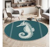 Alfombras Redondas Antideslizantes Para Dormitorio Y Sala De Estar,Ilustración Dibujo Lineal,Ilustración Un Caballito Mar, Suave Lavable A Máquina, Alfombras De Suelo Que No Se Desprenden,60Cm