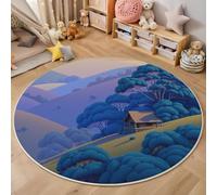 Alfombras Redondas Antideslizantes Para Dormitorio Y Sala De Estar,Paisaje Ladera,Patrón Casa Madera En El Bosque Eucaliptos, Suave Lavable A Máquina, Alfombras De Suelo Que No Se Desprenden,200Cm