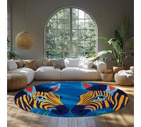 Alfombras redondas antideslizantes suaves lavables dibujos animados Azul Cielo VerCebra Estampado animales Alfombra para la habitación del niño pequeño Dormitorio Plegable Pelo bajo 80x80cm
