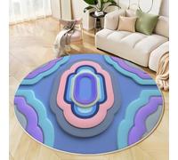 Alfombras Redondas Azul 90 Cm Alfombra Salon Antideslizante Alfombras Lavables En Lavadora Alfombra Dormitorio Comedor Arte Lineal En 3D Tapete Quarto Pelo Corto, Minimalismo