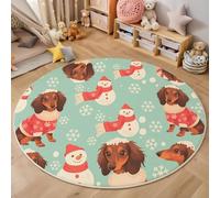 Alfombras Redondas Azul Claro 60 Cm Alfombra Salon Antideslizante Alfombras Alfombra Dormitorio Comedor Perro Salchicha Dibujos Animados Tapete Quarto Pelo Corto, Muñeco Nieve, Copos Nieve
