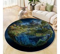 Alfombras Redondas Azul Oscuro, Alfombra Franela Tierra 3D, Antideslizante, Durable Y Lavable, para Salón, Habitacón, Decoración, (160 Cm, Isla, Bosque)