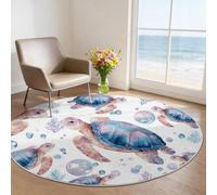 Alfombras Redondas Azul Salon Antideslizante Alfombras, Acuarela Animales Marinos Tortugas Marinas Ultrafina Suave 90 cm Pelo Corto para Comedor Dormitorio Familiar Entrada