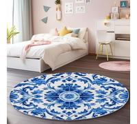 Alfombras Redondas Azul Salon Antideslizante Alfombras, Tradición Oriental Exquisito Porcelana Azul y Blanca Textura Ultrafina Suave 150 cm Pelo Corto para Comedor Dormitorio Familiar Entrada