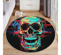 Alfombras Redondas Azul Verdoso 100cm Alfombra Salon Antideslizante Alfombras Lavables en LavadoraIlustraciones de Calaveras Cráneo eléctrico Tapete Quarto Pelo Corto