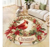 Alfombras Redondas Beige 120 Cm Alfombra Salon Antideslizante Alfombras Lavables En Lavadora Alfombra Dormitorio Comedor Hermosos Pinzones Rojos Tapete Quarto Pelo Corto, Corona Navideña