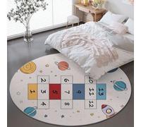 Alfombras Redondas Beige Salon Antideslizante Alfombras, Minimalista Era Espacial Cuadros Rayuela Ultrafina Suave 180 cm Pelo Corto para Comedor Dormitorio Familiar Entrada