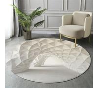 Alfombras Redondas Blanco 120cm, Alfombra Círculo Geometría Arquitectura Franela Suave, Alfombra Estilo Minimalista Moderno Antideslizante Pelo Corto, para Dormitorio Comedor Sala de Estar Oficina