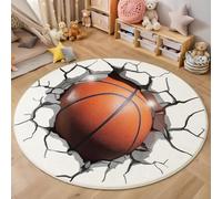 Alfombras Redondas Blanco 180cm, Baloncesto 3D Rompiendo La Pared Alfombra Salon Alfombras, Abstracto Moderno Microfibra Suave Alfombra Círculo Salón Dormitorio Antideslizante Lavable