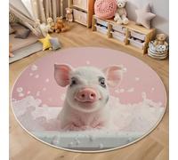 Alfombras Redondas Blanco Rosado 60Cm Alfombra Salon Antideslizante Alfombras Lavables En Lavadora Alfombra Habitacion Dormitorio Un Cerdito Adorable Sentado En La Bañera Tapete Quarto Pelo Corto