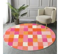 Alfombras Redondas Color naranja 180cm Alfombra Salon Antideslizante Alfombras Lavables en Lavadora Alfombra Habitacion Cuadros pintados a mano Patrón a cuadros bloques color Tapete Quarto Pelo Corto