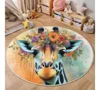 Alfombras Redondas Color Naranja 80cm Salon Antideslizante Alfombras Lavables en Lavadora Alfombra Habitacion Dormitorio Comedor Ilustraciones de Animales Ilustración de una Jirafa