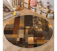 Alfombras Redondas Color Tierra, Alfombra Franela Formas Geométricas, Antideslizante, Durable Y Lavable, para Salón, Habitacón, Decoración, (140 Cm, Sucursales)