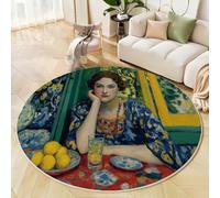 Alfombras Redondas Colores Mixtos 140 Cm Alfombra Salon Antideslizante Alfombras Lavables En Lavadora Alfombra Dormitorio Comedor Pintura Óleo Dama Elegante Tapete Quarto Pelo Corto, Estilo Realista