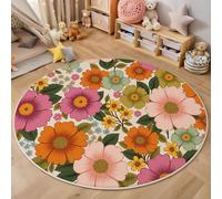 Alfombras Redondas Colores Mixtos 240 Cm Alfombra Salon Antideslizante Alfombras Lavables En Lavadora Alfombra Habitacion Dormitorio Comedor Flores Colores Tapete Quarto Pelo Corto, Estilo Retro