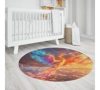 Alfombras Redondas con Estampado de fénix Volador 170cm Fairyland Mar de Nubes Alfombra Circular de Tiro Suave Antideslizante de Pelo bajo Lavable para Sala de Estar Oficina