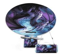 Alfombras redondas de 58.3 pulgadas para exteriores, diseño de dragón morado y luna para decoración de patio y picnic al aire libre. Mantas de playa, a prueba de arena, impermeable, plegable, manta de