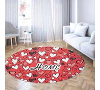 Alfombras redondas de corazón precioso 150cm Alfombra circular de dibujos animados rojos alfombra lavable antideslizante suave de pelo bajo para salón dormitorio decor de la habitación infantil