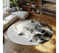 Alfombras redondas de retrato de animales 170cm Naturaleza salvaje con patrón de oso polar con respaldo antideslizante alfombra circular lavable de pelo bajo para entrada a la oficina en casa