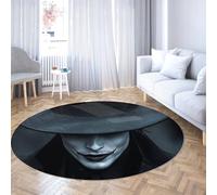 Alfombras Redondas estéticas oscuras Figura misteriosa de extraño con patrón de Sombrero Negro Alfombras para Vivir en el Dormitorio Frente a la Chimenea Pila Baja 200x200cm
