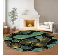 Alfombras Redondas Estilo Moderno Hojas De Ginkgo Arte Lineal Imprimir Antideslizante Alfombra Redonda 60 cm para Sala de Estar Dormitorio Estudiar Entrada, Pelo Corto Lavable Alfombras Negro
