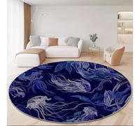 Alfombras Redondas Fantasía Criaturas Marinas Profundas Arte Lineal Imprimir Antideslizante Alfombra Redonda 100 cm para Sala de Estar Dormitorio Estudiar, Pelo Corto Lavable Alfombras Morado Oscuro