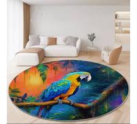 Alfombras Redondas Fantasía Estilo 120cm, Suave Antideslizante Alfombra Salon Pintura Al Óleo Tropical Animales Loro Alfombras Estampada Sin Desprendimiento para Dormitorio Cocina Comedor Color