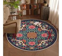 Alfombras Redondas Flores Rojas Chinas Tapetes para Sala Habitación Infantil Suave Interior Exterior para Jardín Terraza Balcón Decorativa Lavable Alfombra 40cm