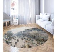 Alfombras Redondas Junto a la Cama 150cm The Boulevard Montmartre en una mañana Invierno Respaldo Antideslizante Alfombra Circular Tiro Pelo bajo para Comedor Habitación Invitados