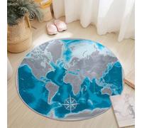 Alfombras Redondas Lavable 60 cm, Tradicional Sencillo Mapa del Mundo Tema Alfombra Redonda para Sala de Estar Dormitorio Lavandería, Pelo Corto Antideslizante Alfombras, Azul